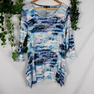 Anthropologie Blue and Pink Abstract Top